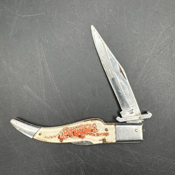 Vtg 1950s Yasuo Imai Seki Japan Leopard 5.25" Lockback Swing Guard Folding Knife - Picture 1 of 13